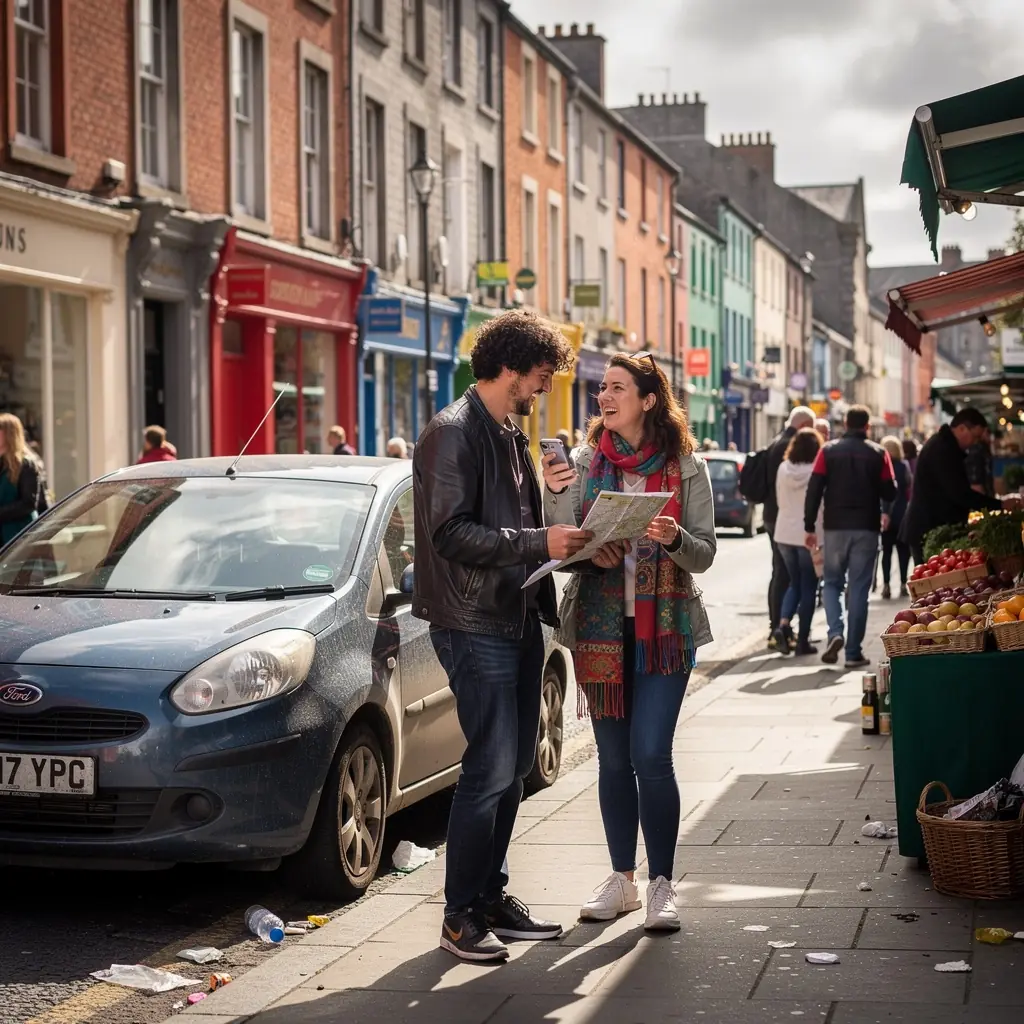 A person holding a car rental agreement at an airport terminal.